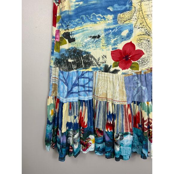 Jams World Hattie Hawaiian Multi Print Tiered Mini Dress XS Tropical - Picture 2 of 7